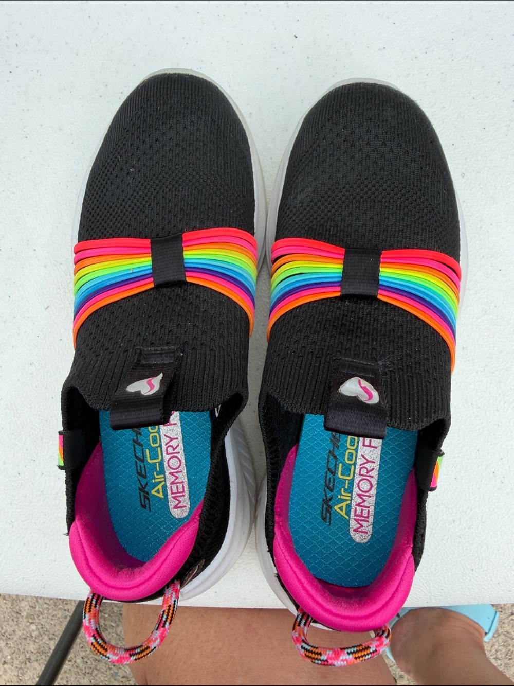 Skechers Kids Black Slip-On Sneakers with Rainbow Elastic Straps
